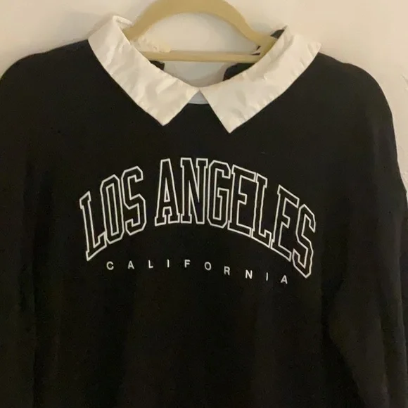 Sale! SHEIN Contrast Collar Letter Graphic Sweatshirt, Size S, Black/White - Picture 2 of 12